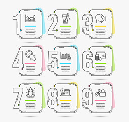 Infographic timeline set of Tea mug, Christmas tree and Face id icons. Operational excellence, Infochart and Payment method signs. Vector