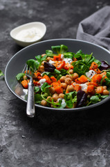 Healthy Vegetarian Salad, Roasted Pumpkin and Chickpea Salad in a Bowl
