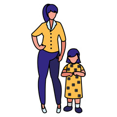 cute mother with daughter characters
