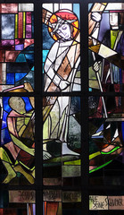 Naklejki  2nd Stations of the Cross, Jesus is given his cross, stained glass window in Saint Lawrence church in Kleinostheim, Germany 