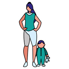 cute mother with daughter characters