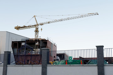 Ship Building and Crane in Port Glasgow Shipbuilding Scaffold Dock Harbor Harbour