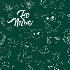 romantic seamless pattern with hand drawn elements