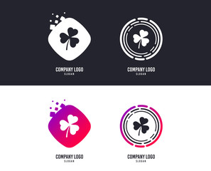 Logotype concept. Clover with three leaves sign icon. Trifoliate clover. Saint Patrick trefoil symbol. Logo design. Colorful buttons with icons. Vector