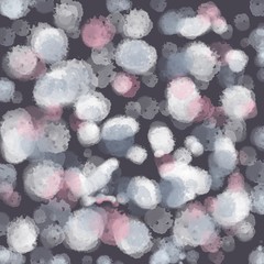 Cotton fluffy spots in pastel color on dark gray background