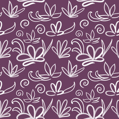 Seamless flower pattern on dark purple background