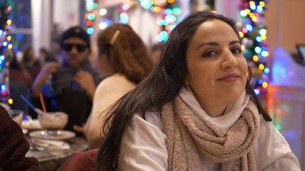 Young woman in a small cafe in New York City