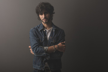 Fototapeta premium Young caucasian rock an roll man expressing emotions