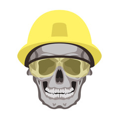 human skull in a helmet, vector illustration , flat style ,front 