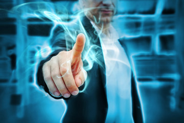 Businessman point finger which have effect smoke on the finger