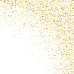Gold sparkles glitter dust metallic confetti on white vector background.