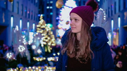 Two girls enjoy the wonderful Christmas time in New York
