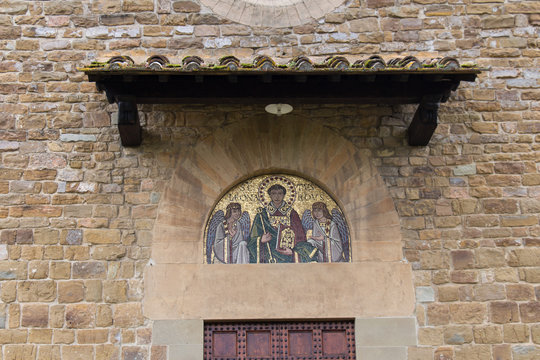 Mosaic above the entrance of Saint Leonardo in Arcetri Church. Florence, Italy.