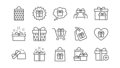 Gift line icons. Present, Special offer and Sale. Shopping linear icon set.  Vector