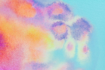Abstract colorful pink,yellow,purple,,blue watercolors hand paint background. Detail or closeup painting brush stroke texture. Graphic summer design for illustration,artwork or backdrop.