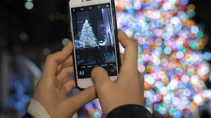 Taking photos of the beautiful Christmas decoration