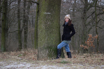 young woman and tree