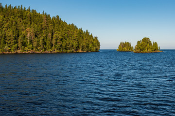 Exit from the bay on a boat_1. The wonderful island Valaam is located on Lake Lodozhskoye, Karelia. Balaam - a step to heaven