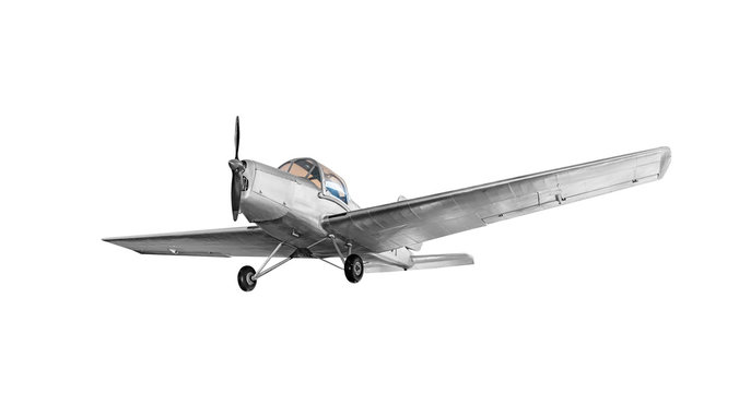 Old vintage airplane isolated on white background.