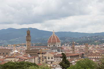 Palazzo vecchio and Cathedral of Santa Maria del Fiore, Florence landscape. Tuscany, Italy.