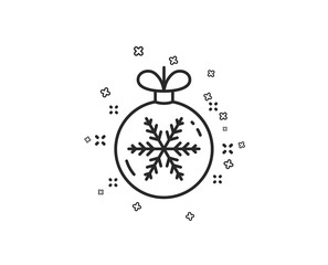 Christmas ball with snowflake line icon. New year tree decoration sign. Geometric shapes. Random cross elements. Linear Christmas ball icon design. Vector