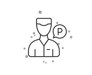 Valet servant line icon. Parking person sign. Transport park service symbol. Geometric shapes. Random cross elements. Linear Valet servant icon design. Vector