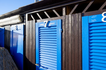 Beach cabins, wintertime. Color image