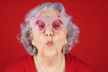 Comical granny with heart shape glasses - 247436713