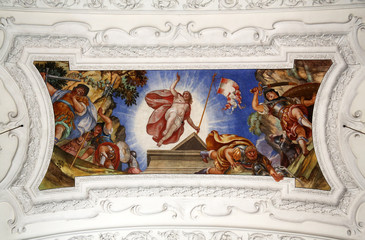 Resurrection of Christ, beautiful religious fresco in Benediktbeuern, Germany 