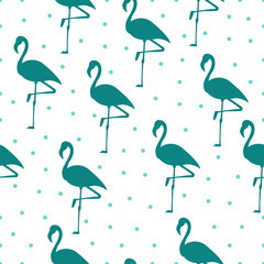 Tropical flamingo pattern. Seamless flamingo pattern. Polka dots. Vector illustration.