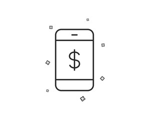 Mobile Shopping line icon. Smartphone Online buying sign. Dollar symbol. Geometric shapes. Random cross elements. Linear Smartphone payment icon design. Vector