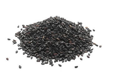 Black organic sesame seeds isolated on white background