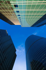 Fototapeta na wymiar Moscow-City Mirrored skyscrapers business center. Over blue sky background.