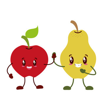 kawaii apple pear cartoon character