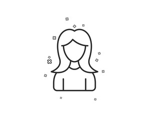 User line icon. Female Profile sign. Woman Person silhouette symbol. Geometric shapes. Random cross elements. Linear Woman icon design. Vector
