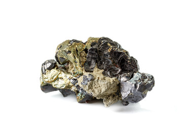 Macro mineral stone  Sphalerite Pyrite on a white background