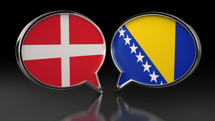 Denmark and Bosnia and Herzegovina flags with Speech Bubbles. 3D illustration