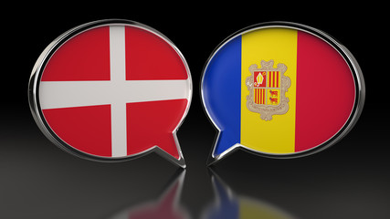 Denmark and Andorra flags with Speech Bubbles. 3D illustration