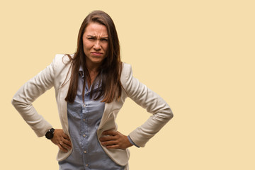 Caucasian business young woman scolding someone very angry