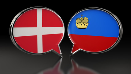 Denmark and Liechtenstein flags with Speech Bubbles. 3D illustration