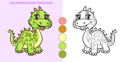 Coloring book dinosaur. Cute cartoon character.