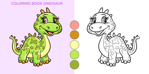 Coloring book dinosaur. Cute cartoon character. © Valerii