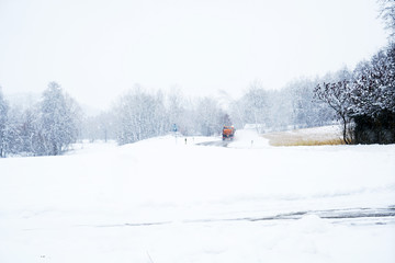 Winter landscape pictures with a lot of snow in cloudy weather in Germany Bavaria included 