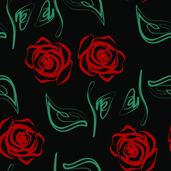 Seamless pattern with roses on black background. Vector illustration eps 10
