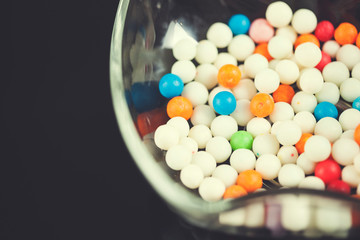 Table catering with colored almonds