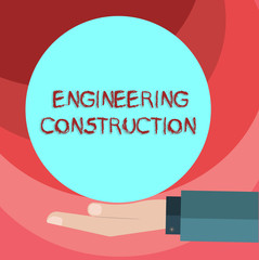 Text sign showing Engineering And Construction. Conceptual photo applying technical knowledge to infrastructure Hu analysis Hand in Suit Offering Blank Solid Color Circle for Logo Posters