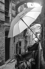 Dolceacqua old street view. Black and white photo