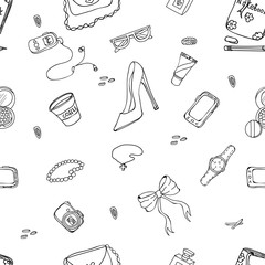 Seamless pattern. The picture is made in black and white. Illustration can be used as wallpaper, postcard, cover, background. Figure can be used for greeting cards. Vector illustration