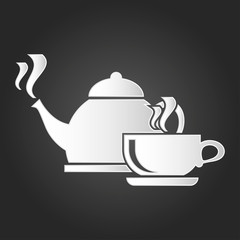 Cup with hot drink and boiling kettle icon vector. Symbol for your web site design, logo, app, UI.