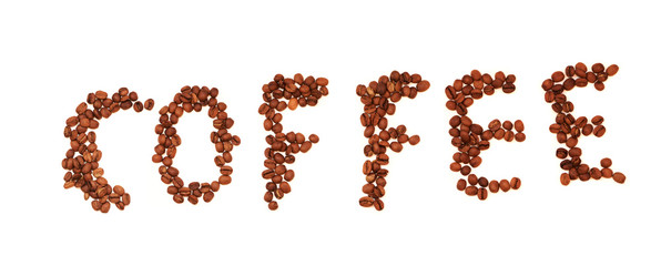 coffee bean lettering close-up top view on